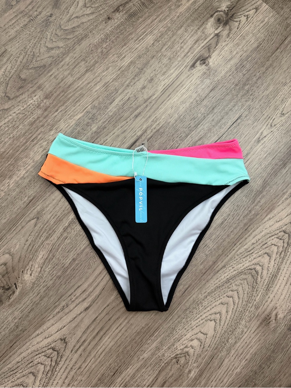 Colorblock High-Cut Bikini Bottom in Black & Neon